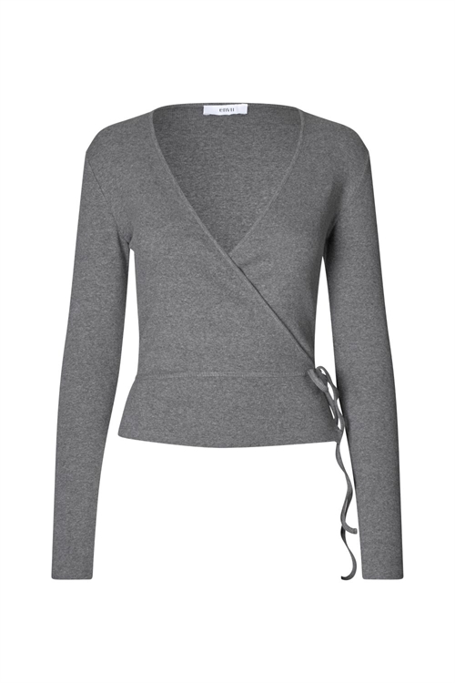 ENALLY LS WRAP TEE DARK GREY MEL